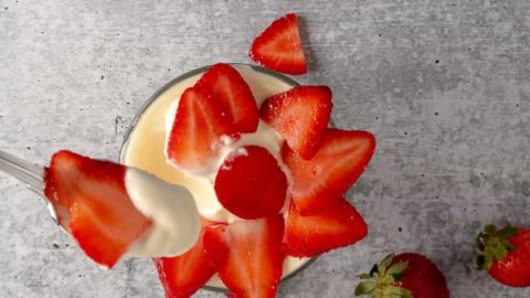 a spoonful of creamy strawberry pudding deliciousness