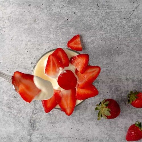 a spoonful of creamy strawberry pudding deliciousness