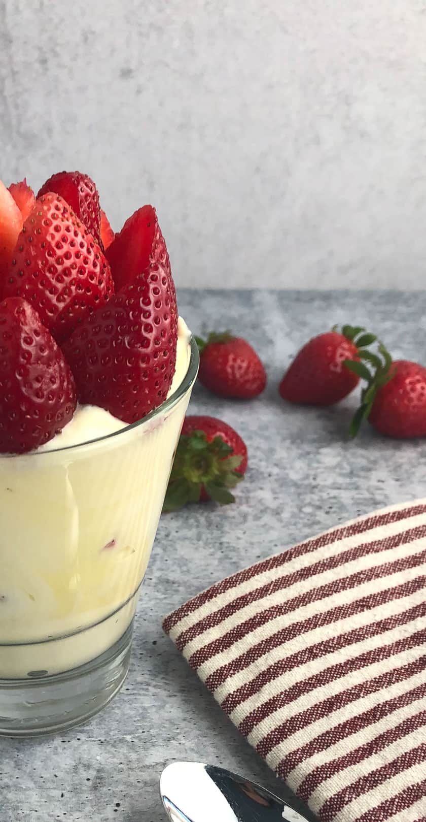 A bowl of creamy strawberry pudding. Dig In!