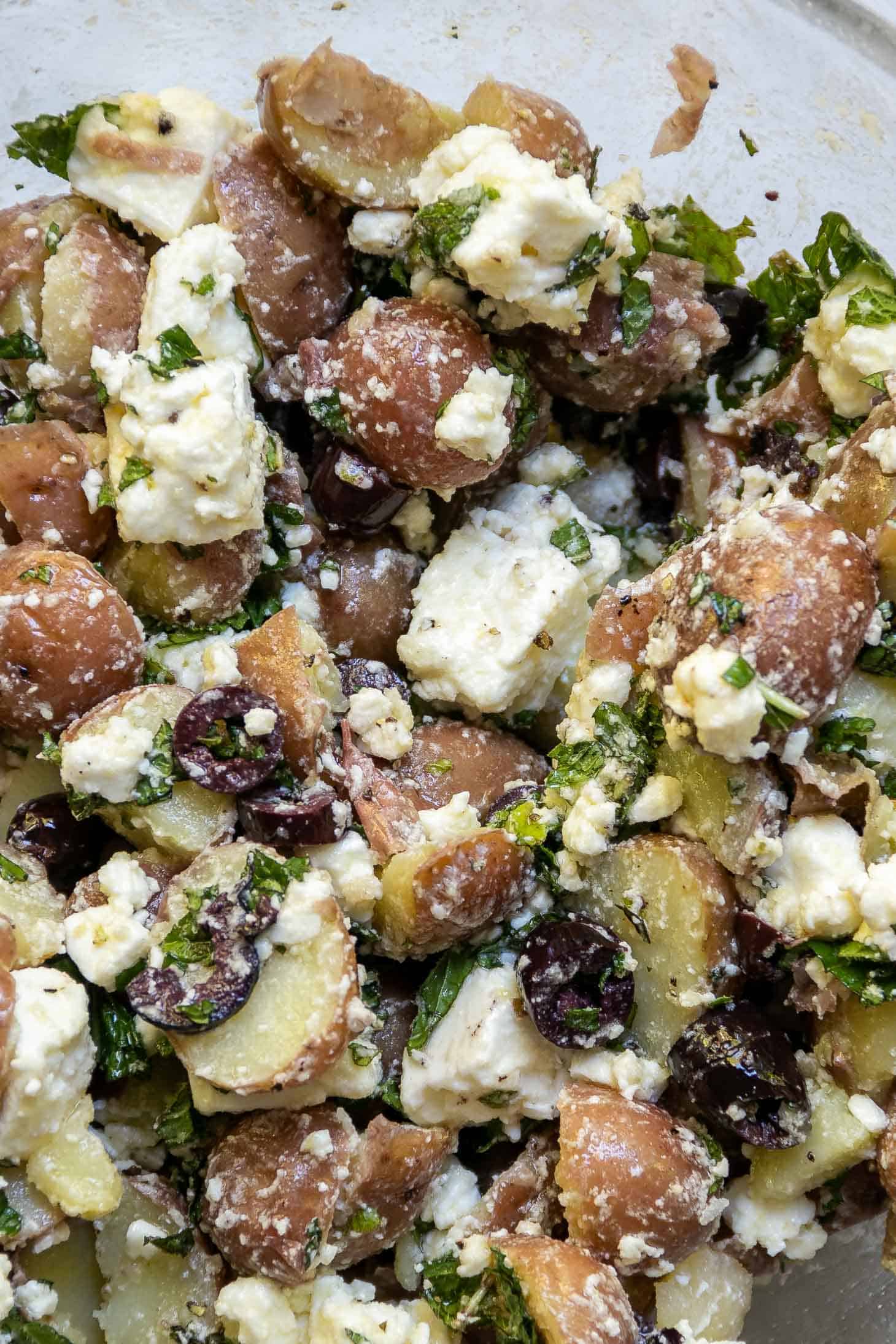 Red Potato Salad with Olives and Feta cheese