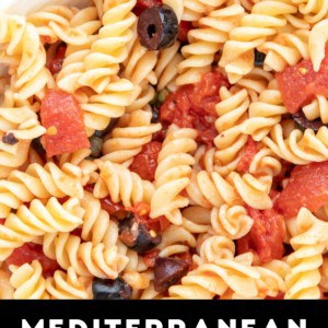 A bowl full of Mediterranean Pasta Salad