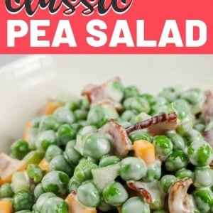 A bowl of creamy Pea Salad with Bacon (Gluten-Free)