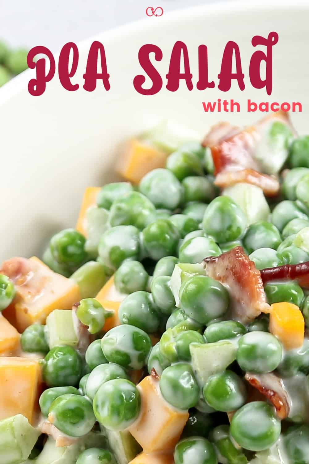 This creamy, cold Pea Salad with bacon is an easy recipe your family is going to love.  ♡ cheerfulcook.com #oldfashioned #withbacon #classicsalad #salad via @cheerfulcook