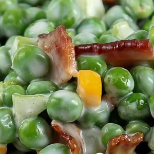 Classic, creamy Pea Salad with Bacon (Gluten-Free)