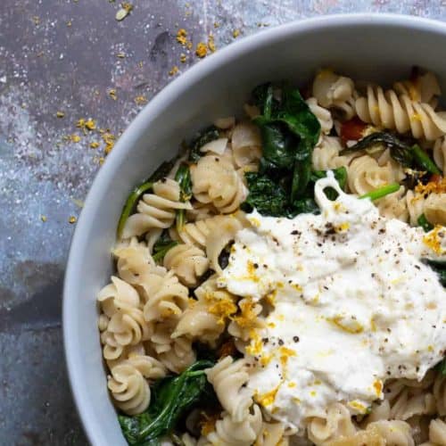 A Bowl of Spinach Burrata Cheese
