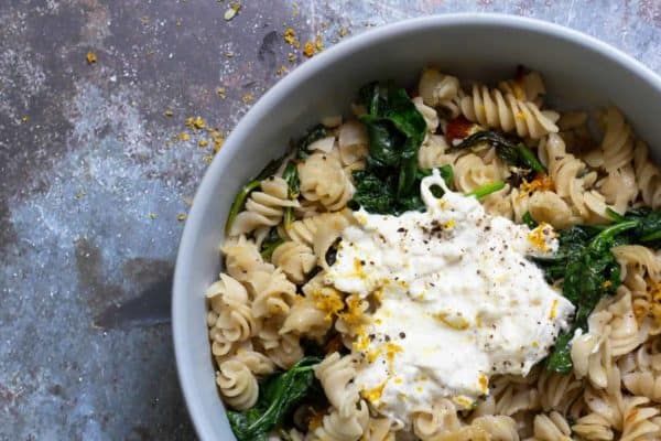 A Bowl of Spinach Burrata Cheese