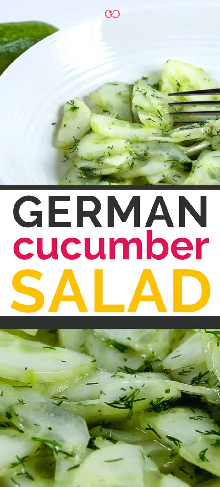 This refreshing German Cucumber Salad recipe. With just a handful of ingredients, it's both light, sweet, tart, and incredibly delicious. #cheerfulcook #cucumber #Oma #German #sidesalad  #Germanfood ♡ cheerfulcook.com via @cheerfulcook