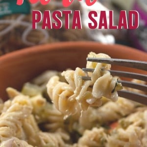 A bowl full of gluten free tuna pasta salad. Ready to eat!