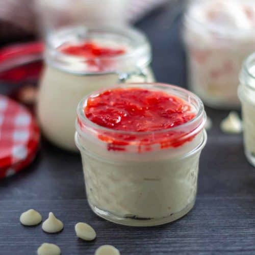 small mason jars with white chocolate mouse