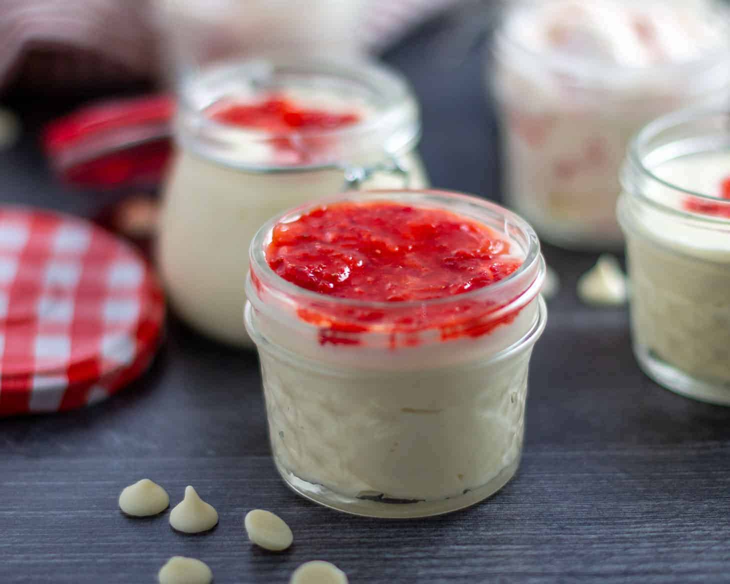 small mason jars with white chocolate mouse