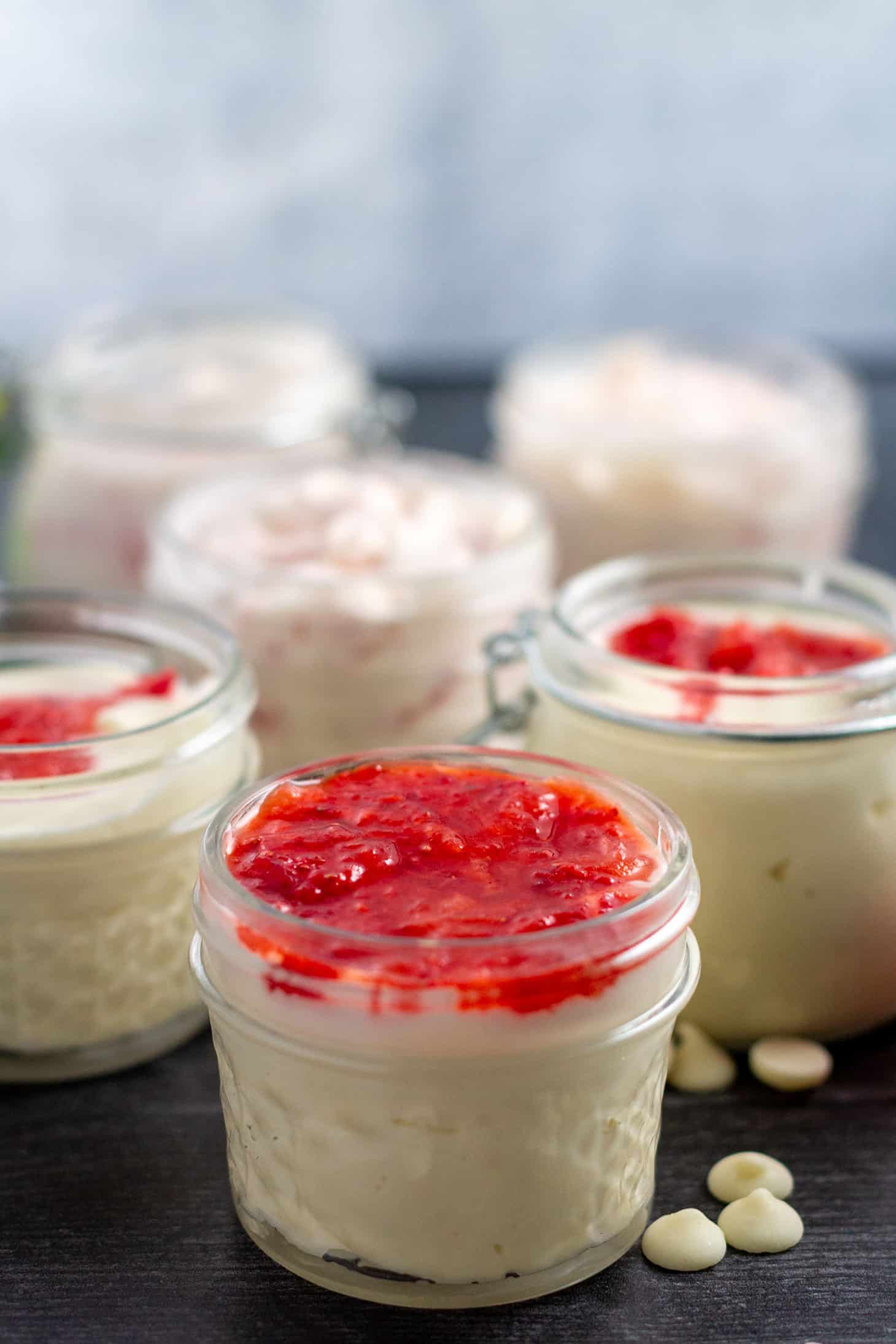 small mason jars with white chocolate mouse